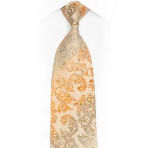 Acanthus On Peach Rhinestone Silk Necktie With Silver Sparkles