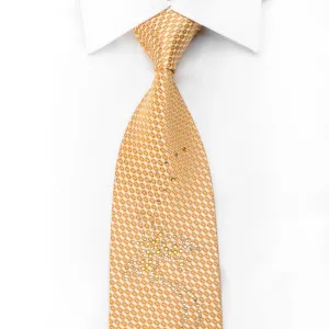 Avolio Men's Silk Necktie Crystal Rhinestone Butterflies On Peach Orange Checker With Sparkles