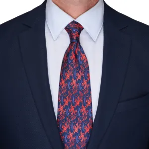 Blue and Red Acanthus Leaves Duchesse Silk Tie