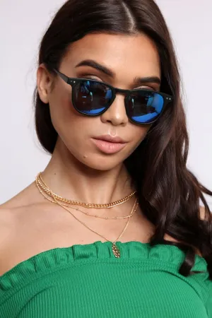 Blue Reflective Wayfarer Sunglasses - Carsen