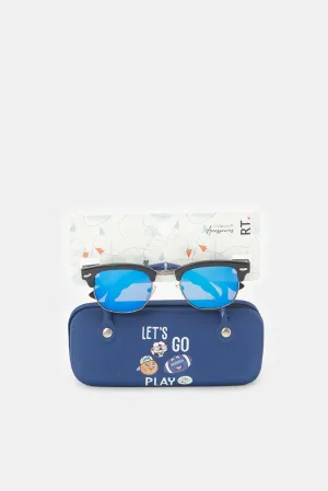 Boys Blue Wayfarer Sunglasses With Printed Case