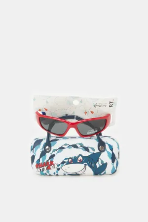 Boys Red And Blue Wayfarer Sunglasses With Printed Case (2 Piece)