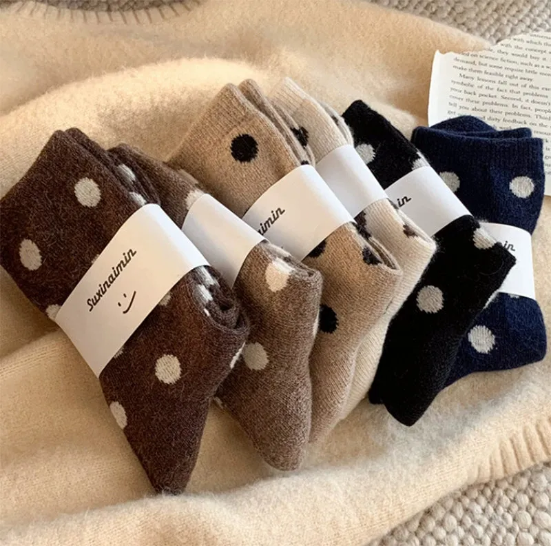 Coffee Color Polka Dot Wool Socks