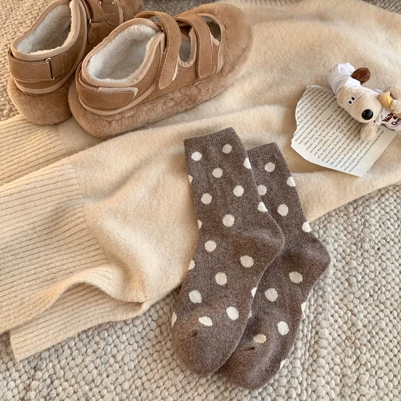 Coffee Color Polka Dot Wool Socks