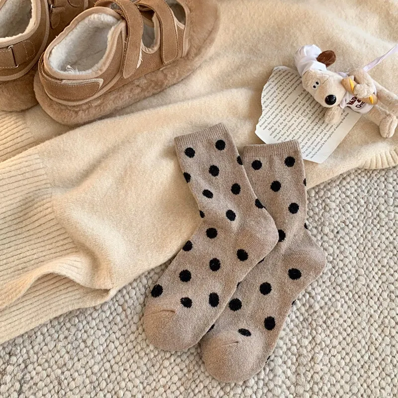 Coffee Color Polka Dot Wool Socks