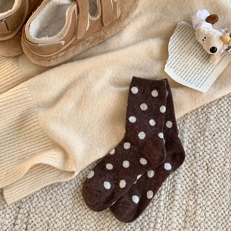 Coffee Color Polka Dot Wool Socks