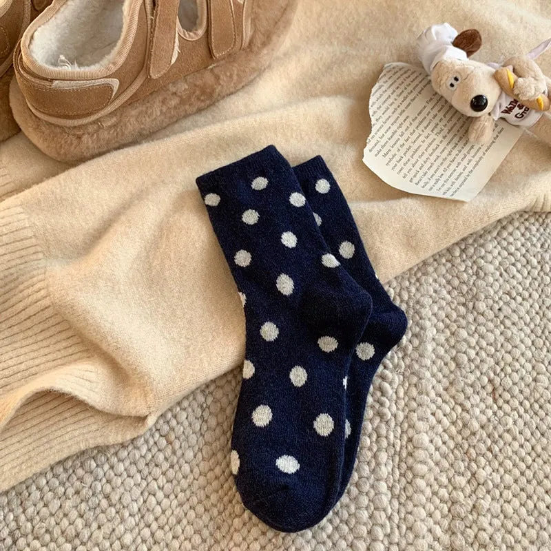 Coffee Color Polka Dot Wool Socks