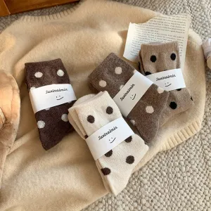 Coffee Color Polka Dot Wool Socks