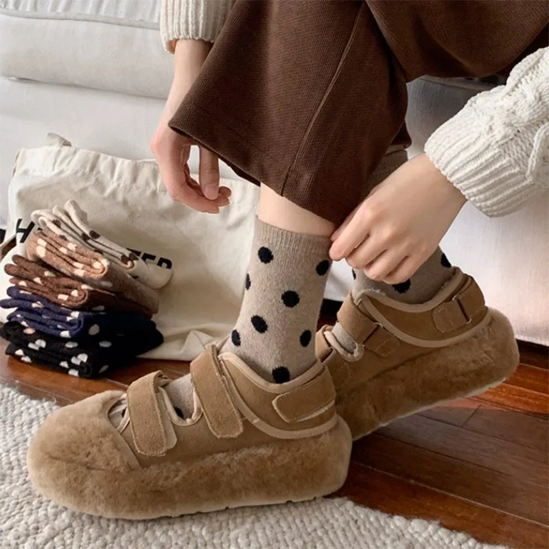 Coffee Color Polka Dot Wool Socks