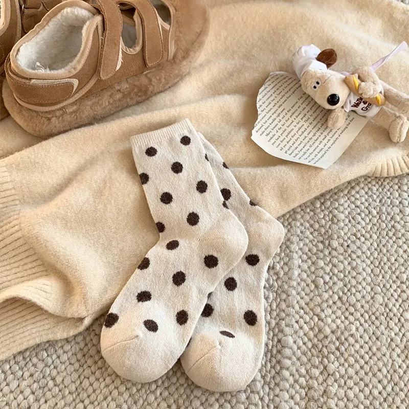 Coffee Color Polka Dot Wool Socks