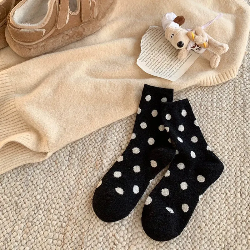 Coffee Color Polka Dot Wool Socks