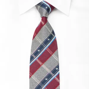 Daks Men's Crystal Silk Necktie Burgundy Gray Blue Striped Plaids With Sparkles