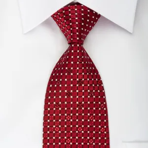 Daks Silk Tie Checkered Trellis On Burgundy With Rhinestones & Sparkles