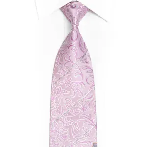 Floral On Pink Silk Necktie With Sparkling Rhinestones