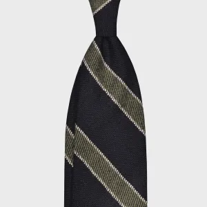 F.Marino Regimental Wool Tie 3 Folds Dark Blue