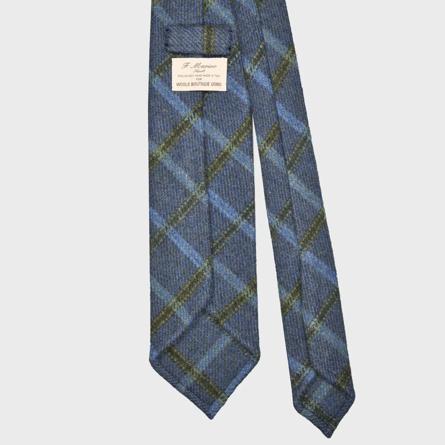 F.Marino Tweed Tie 3 Folds Windowpane Denim Blue