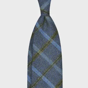 F.Marino Tweed Tie 3 Folds Windowpane Denim Blue