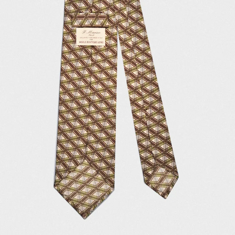 F.Marino Wool Tie 3 Fold 3D Rhombus Vintage Style 60s Brown