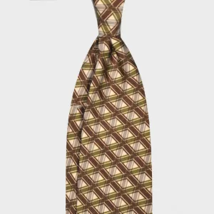 F.Marino Wool Tie 3 Fold 3D Rhombus Vintage Style 60s Brown