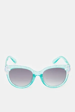 Girls Blue Wayfarer Unicorn Embellished Sunglasses