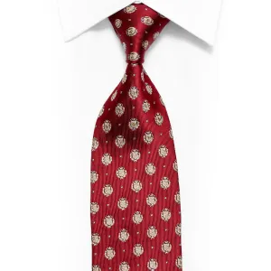 Gold Emblem On Burgundy Rhinestone Silk Necktie With Gold Sparkles