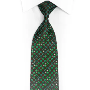 Green Geometric Circles On Brown Rhinestone Silk Necktie