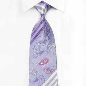 Jace Men's Crystal Rhinestone Silk Necktie Paisley & Striped On Mauve With Sparkles