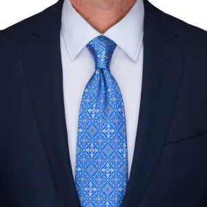 Light Blue Medieval Mosaic Duchesse Silk Tie