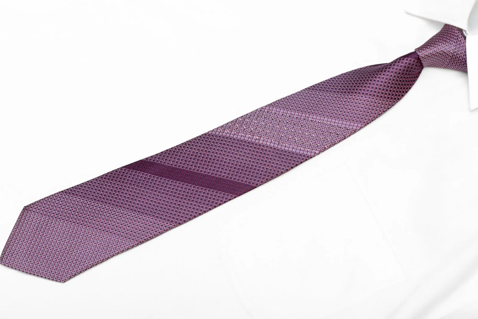 Mauve Striped Design On Purple Rhinestone Tie With Silver Sparkles