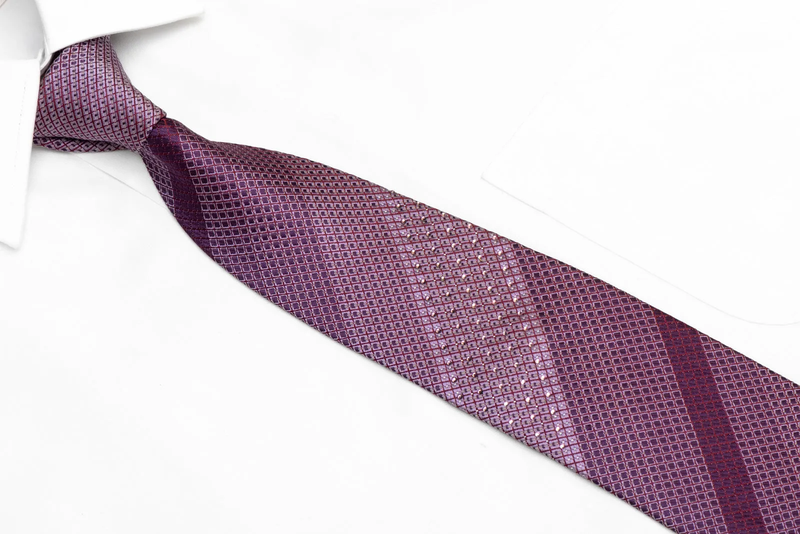 Mauve Striped Design On Purple Rhinestone Tie With Silver Sparkles