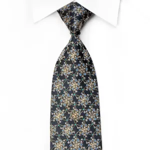 Men's Crystal Rhinestone Necktie Gold Arabesque on Navy With Gold Sparkles