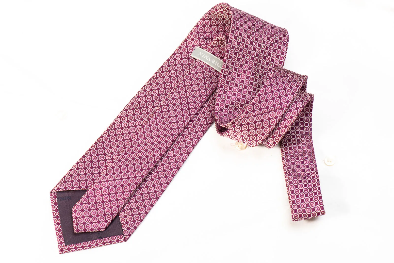 Nina Ricci Men's SIlk Tie Silver Geometric On Purple Sparkling With Rhinestones