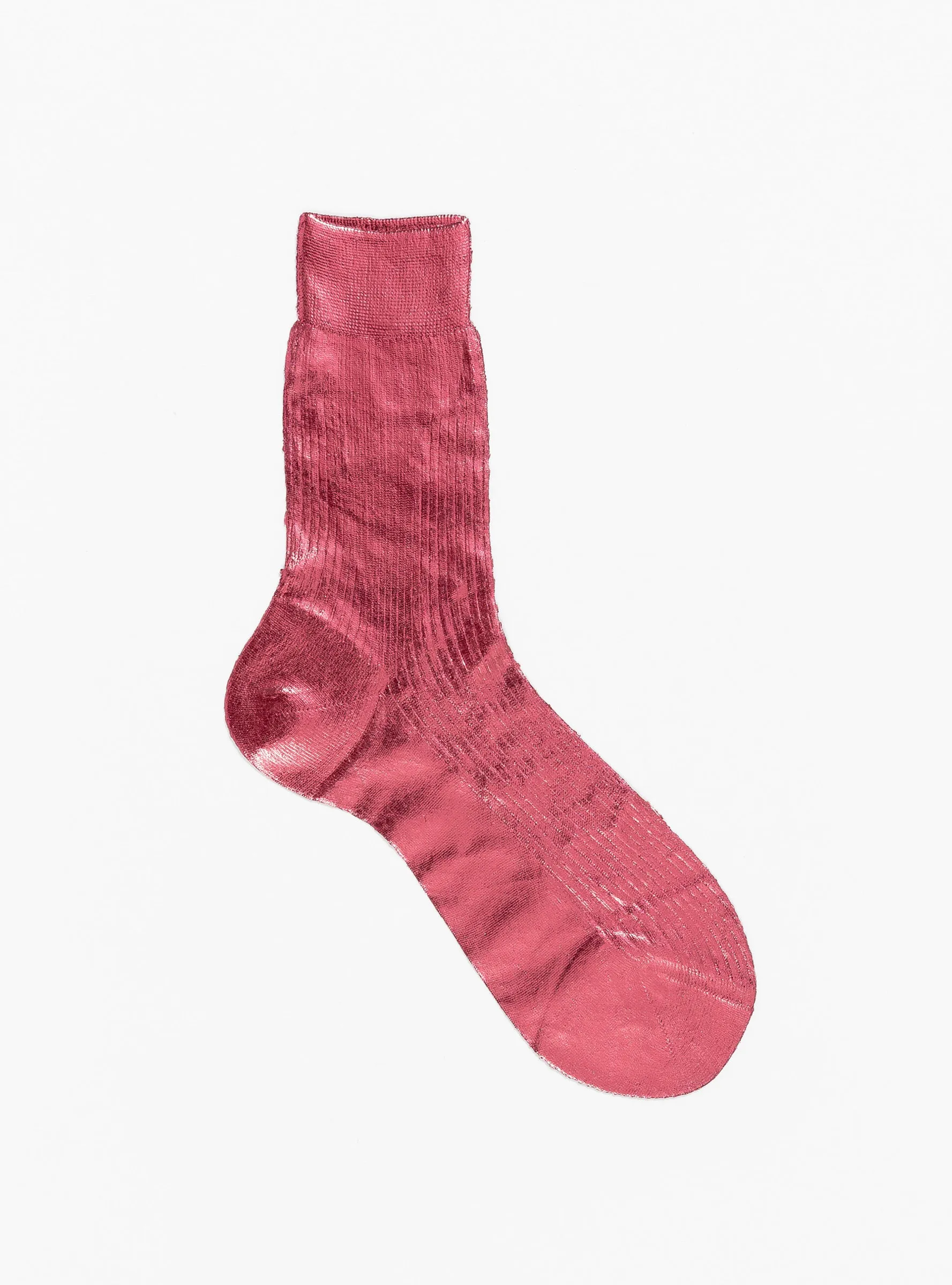 One Ribbed Laminated Socks Rosa Antico