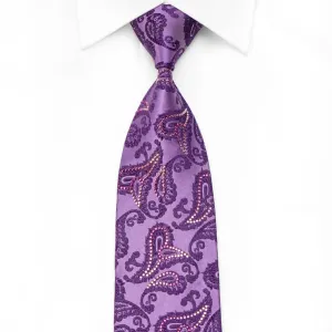 Paisley On Purple Men's Crystal Silk Tie  With Sparkles