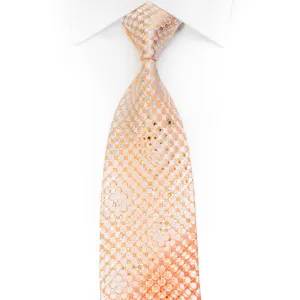 Park Land Rhinestone Silk Tie Orange Burgundy Geometric Circles On Peach With Sparkles