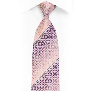 Pink Geometric Striped On Navy Rhinestone Tie With Sparkles