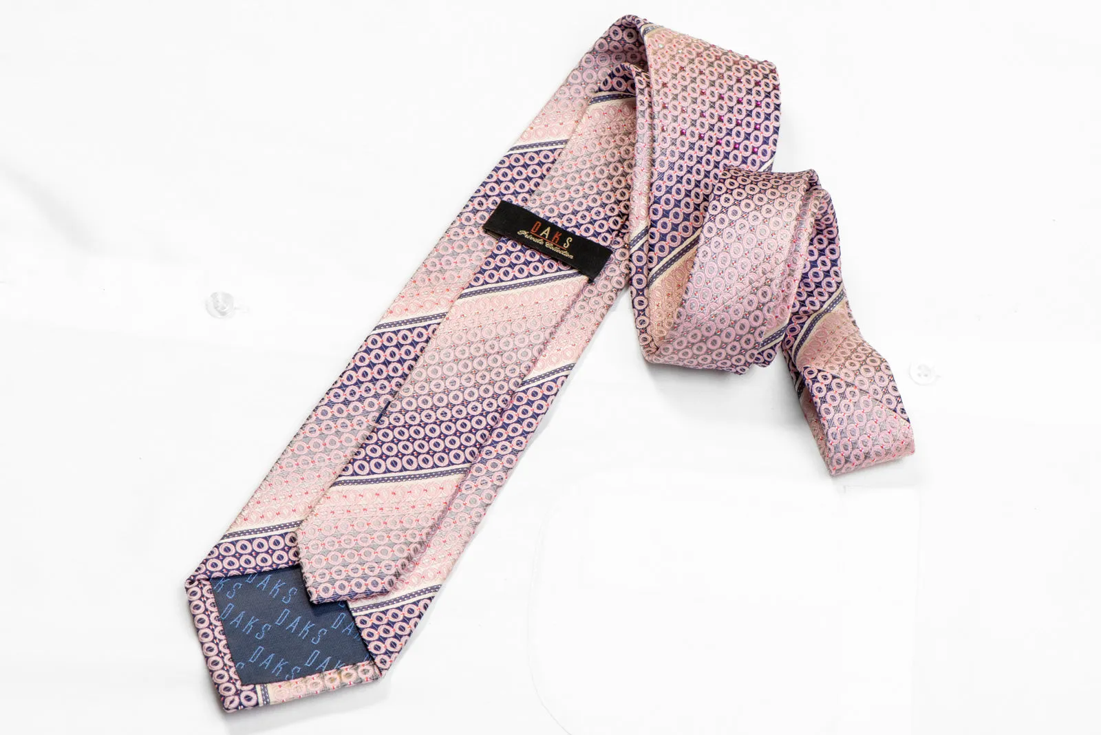 Pink Geometric Striped On Navy Rhinestone Tie With Sparkles