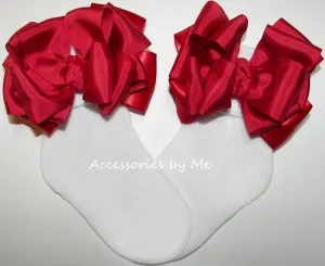 Red Silk Satin Bow Socks