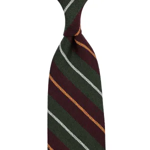 Striped Wool Tie - Burgundy / Olive - Hand-Rolled